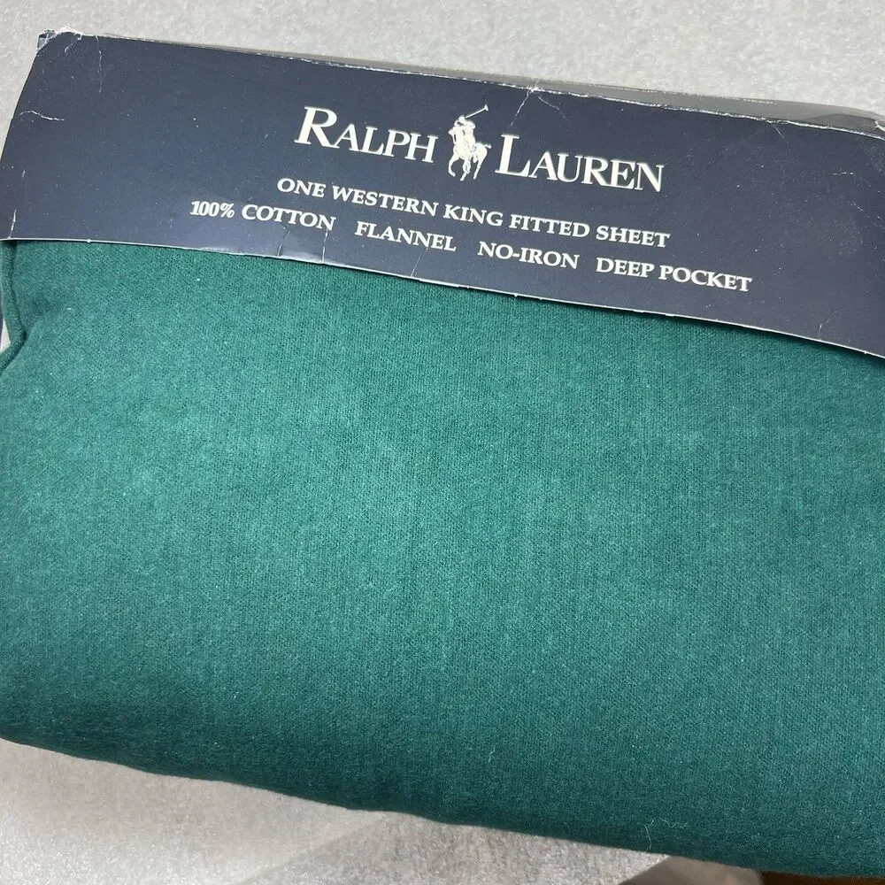 VTG Ralph Lauren Solid WOODLAND Flannel Green KING FLAT Sheet 100% Cotton USA